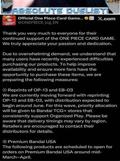 OPTCG News! || More OP13 And EB03 On The Way! || #onepiece #optcg #onepiecetcg #news #scalpers#onepiece #onepiecetcg #tcg #news #scalpers #foryoupagе #fyp