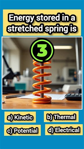 💡Energy stored in a stretched spring is? #shorts #physics #mcqs #quiz #science #energy #education