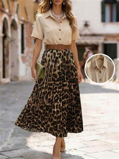 Editum Elegant Fitted Khaki Leopard Print Ruffls 90's Outfits For Women Night Out Dinner Outfits 80s Outfits Y2k Outfits 70's Outfits For Women Vacation Outfits For Women Airport Outfits For Women Best Travel Outfits For Women 2000s Outfits Women Casual Work Outfits Workout Outfits Corporate Outfits Business Casual Leopard Print Skirt Pleated Skirt Women Chic Outfits Women Cafe Outfit Zebra Print Outfit Women Zoo Outfit Women Zoey Outfit Zanea Dress For Woman Gift For Mom Festival Outfit Beach D