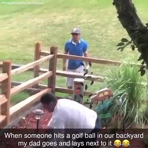 A golf ball landed in his yard, so he decided to lie next to it and prank the golfer 😂 (via thesheyshey/Instagram) | ESPN