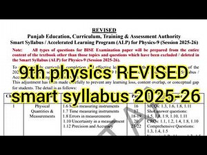 Class 9 revised syllabus 2026 | class 9th physics revised smart syllabus 2026