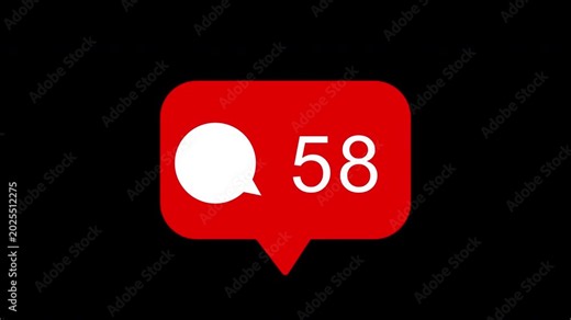 social media notification pop up comment icon animation with counting from 0 to 345, engagement notification counter, growth social media insight on transparent background
