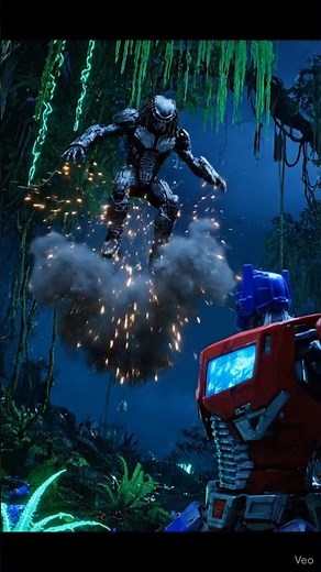 “Predator vs Optimus Prime: Cinematic Hunt in the Luminous Alien Forest”