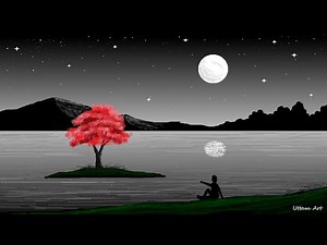 Simple scenery | night drawing | how to draw in ms paint in computer | paint in computer |