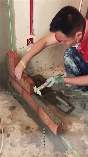 Laser Level Bricklaying Hack You Must See #worker #process #masonry #bricklaying #tools