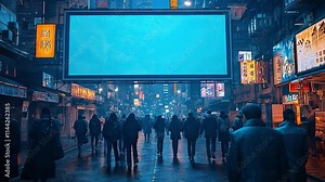 Urban Billboard Display: An expansive, blank billboard towers above a bustling cityscape, offering a prime canvas for your message.