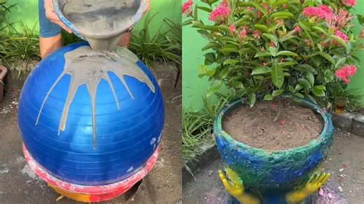 Create Unique Artwork from Cement and Balls with Beautiful Flower Pots