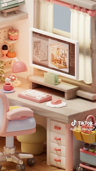 Let's decorate a cozy and charming setup✨🌷 #b3d #blender3d #3dart #3dartist #digitalart #cute #foryourpage #fyp #gamingsetup #setup #cuteart