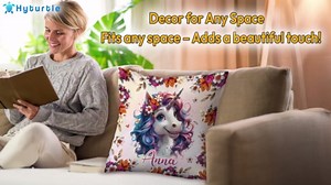 Hyturtle Personalized Cute Unicorn Pillow - Floral Unicorn Gift for Women - Gift for Unicorn Lover - Fantasy Animal Gift for Lovers - Unicorn Gifts - Custom Name Pillow with Insert Home Sofa Decor