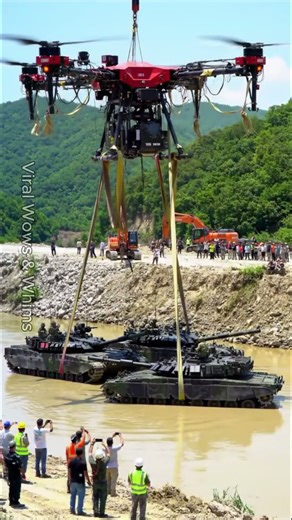 Giant Drones Pull Military Tanks From River 🚨🔥 #Shorts #Rescue #viralvideo