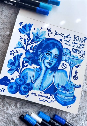 Porque el público lo pide, dibujo lo que Pinterest me dice pero todo es AZUL! Espero les guste! Qué color sigue? #art #challenge