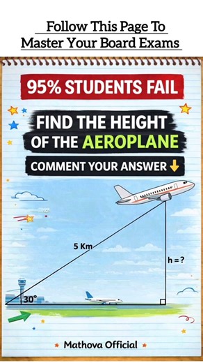 Mathova Official on Instagram: "Find the height of the aeroplane ✈️ 📚 NCERT Shorts | Class 9–12 ✍️ Handwritten Notes ⚡ English | Science | Maths 🎯 Board Exam Preparation Quick revision shorts for CBSE students. Concepts + notes = exam ready 💯 ❤️ Like | 🔁 Share | ➕ Subscribe 🔎 Shorts SEO Keywords class 9 ncert, class 10 cbse, class 11 ncert, class 12 boards, handwritten notes, ncert shorts, cbse shorts, board exam shorts, science shorts, maths shorts, english shorts #️⃣ Hashtags (Best for Sh