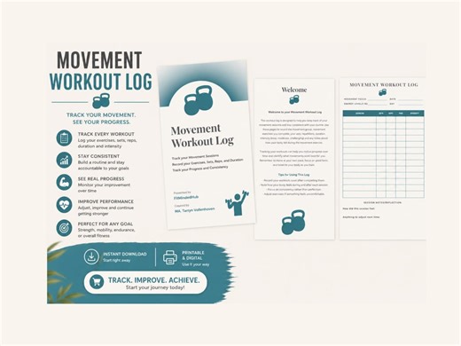 Workout Log Printable | Fitness Tracker PDF | Gym Log Template | Exercise Tracker | Movement Planner | Workout Journal | Digital Download - Etsy