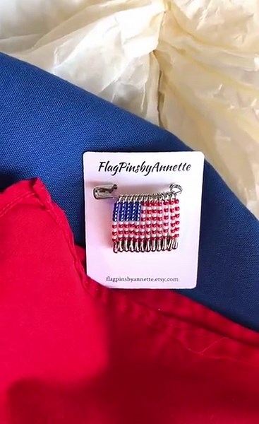 Handmade American Flag Safety Pin Lapel Pin, Beaded Patriotic Brooch - Etsy