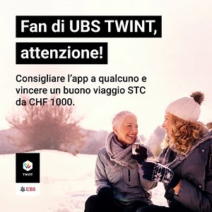 📱 Fan di UBS TWINT, attenzione! Consigliare ora TWINT e con un po’ di fortuna vincere un buono viaggio STC del valore di CHF 1000. Il concorso dura fino al 28 febbraio 2022. Tutte le informazioni sono disponibili qui: http://from.ubs/6188ZQhD0 #ubstwint #stc | UBS