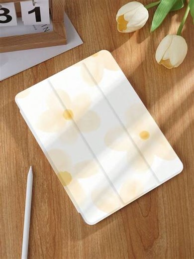 Light Yellow Flower Pattern Anti Fall Tablet Case (Single Piece), Compatible With 10.9-Inch IPad 10th Generation, Suitable For 10.2-Inch IPad Portable Tablet Case, Suitable For 9.7/10.2/10.5/10.9/12.9-Inch IPad Pro 11 (10th Generation), Compatible With Samsung Galaxy Tab S6 Lite 10.4-Inch, Suitable For Kindle Paperwhite 12th Gen 2024, Kindle 11th Gen 2022, Kobo Clara Color, Soft Fall Protection, Smart Stand/Automatic Wake-Up/Sleep Function | SHEIN