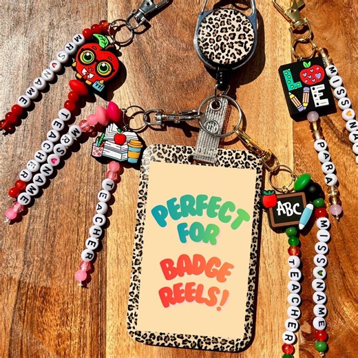 Personalized Glass Beaded Keychain: Teacher/para Bag Charm, Apple, Pencil Designs - Etsy