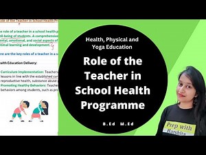 Role of the Teacher in School Health Programme | Health, Physical and Yoga Education