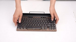 Sanpyl Retro Typewriter Keyboard, 83 Keys Vintage Bluetooth Mechanical Keyboard, Blue Gaming Keyboards for Desktop PC, Laptop (Wood Grain Color)