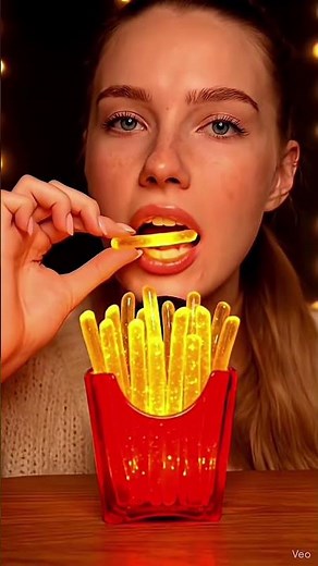 AI Girl Eating Glass French Fries 🍟 ASMR | Super Crunchy Satisfying Sounds #asmr