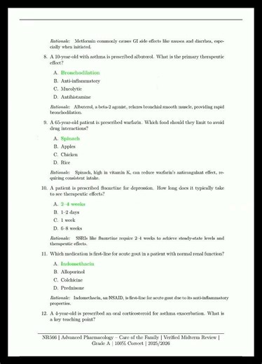 NR566 Advanced Pharmacology Care of the Family Midterm Review Chamberlain College 20252026 Verified