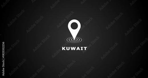 Kuwait country location pointer pin animation 4K video. GPS navigation pointer concept