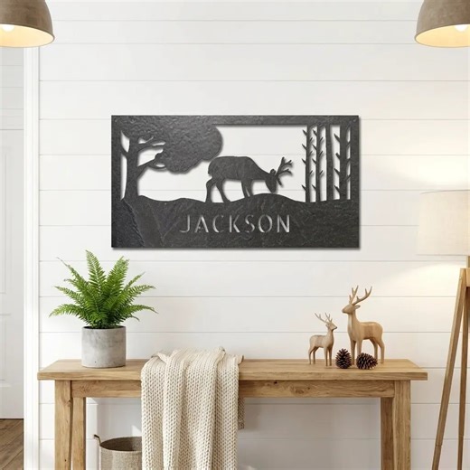 Personalized Deer Metal Sign, Hunting Wall Art, Custom Deer Name Sign,