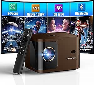 [Electric Focus] 5G WiFi Mini Bluetooth Projector 4K Support, 300 ANSI HD 1080P Portable Video Projector, ±40° Vertical Keystone|Zoom|Timer, DBPOWER Smartphone Projector Outdoor Movie for TV (BROWN)
