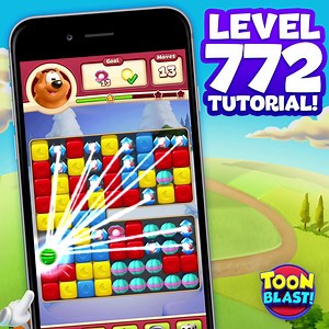 3.7K views · 56 reactions | ✏️TUTORIAL ✏️ How to beat LEVEL 772? Some levels may seem hard, but it is always possible to beat them! You can try creating different combinations like a rocket + bomb, or a rocket + disco ball to reach your goal more easily! | Toon Blast | Facebook
