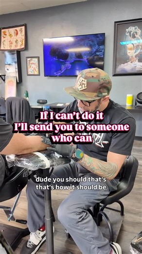 Jericho Las Vegas tattoo artist on Instagram: "I’ll refer you to someone else if they do it better. Most artists won’t do that. Scarcity mentality kicks in—if you don’t do this one, you’re not gonna get any work. But that’s backwards thinking. I’ll always try to say “I want you to get the best tattoo even if I’m not the one doing it.” Because here’s what happens: people remember who sent them to the right artist. They come back to me for other work. They tell their friends “This guy was so confi