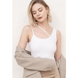 Reversible Slanted String Tank Top in White