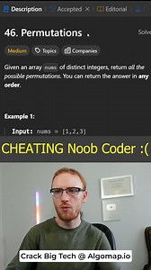 CHEATING Noob Coder vs Classy Senior Engineer on Permutations, Leetcode 46 Crack big tech at https://algomap.io?utm_source=buffer&utm_medium=direct! #coding #leetcode #programming #interview | AlgoMap.io