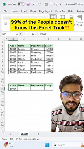 669K views · 6.6K reactions | Advance Vlookup in Excel‼️ #excel #exceltips #exceltricks #exceltutorial #excelformulas #reels #msexcel #microsoftexcel #excelhacks #excelforbeginners #excelcourse #excelshortcuts #dailyexcel #spreadsheets #excel365 #reels #instareels #short #indiareels | Vishal Aggarwal | Facebook