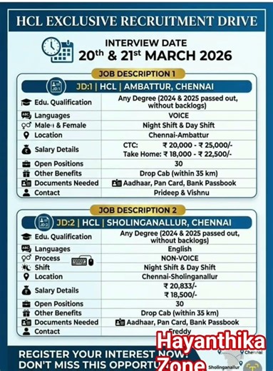 🔥 HCL Recruitment 2026 Chennai | Voice & Non-Voice Jobs | Freshers Apply Now | Salary ₹25K 💼