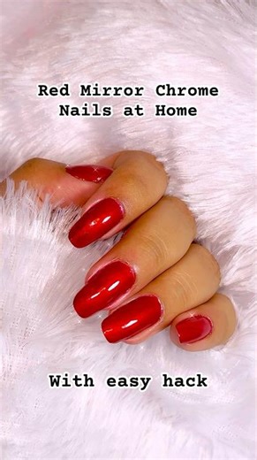 Red Mirror Chrome Nails at Home-Easy Hack!