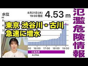 【氾濫危険情報】東京 渋谷川・古川が急速に増水 警戒レベル4相当の発表