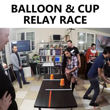 This game is Balloon Cup! Players must blow up a balloon and use its escaping air to move a cup over a set course. | Outscord