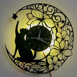 Vinyl Record Clock - Unique Cat Style Wall Decor for Kitchen, cocina or Home, for Women, Family, Friends on Christmas Day or Halloween, Featuring Original Art with Animal and Pet Themes