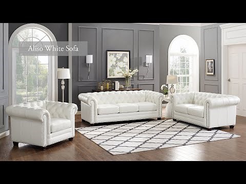 Hydeline Furniture Aliso Top Grain Leather Chesterfield Sofa in White
