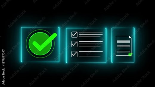 Digital checklists for business certification and quality assurance. Streamline verification processes with performance audits and check document process . 4k video animated motion.