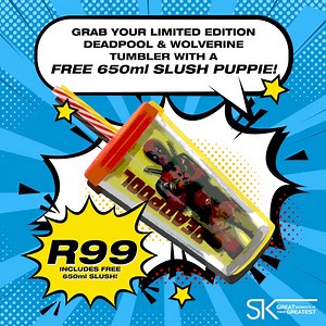 🎉 Limited Edition Alert! 🎉 Get your hands on the limited edition Deadpool & Wolverine tumbler, still available at Ster-Kinekor Theatres! 🥤✨ This collectable cup is available for only R99 and includes a FREE 650ml Slush! Don’t miss out—grab yours before it’s gone! ⏳ Catch #DeadpoolAndWolverine on the big screen today! Get your tickets now! 🎟️👉 https://bit.ly/3xSoOEh #Exclusive #SterKinekor #DoMoviesRight #SecundaMall | Secunda Mall