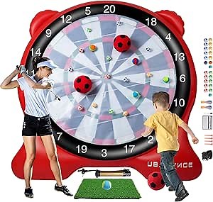 10Ft Inflatable Soccer Darts Board with 8 Soccers and 370w Blower, Giant Outdoor and Indoor Soccer Kicking Dartboard