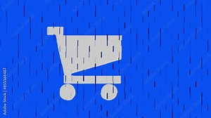 Revealing a shopping cart logo printed on a group of blocks by moving the camera from a sideways position to a frontal position.