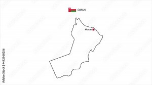 Motions point of Muscat City with Oman flag and Oman map.