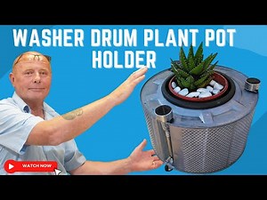 Patio plant pot holder out of old washing machine drum