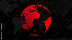 red color world map animation video footage. 4k