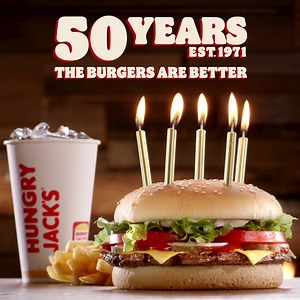 110 reactions · 15 shares | Flame-grilled smokey BBQ flavour since 1971 . Head in-store to grab Aussies' favourite burger to help mark our 50th Birthday.  | Hungry Jack's | Facebook