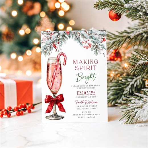 Christmas Cocktail Party Invitation Template for Holiday Party Making Spirits Bright Theme - Editable Christmas Dinner Invite Printable - Etsy