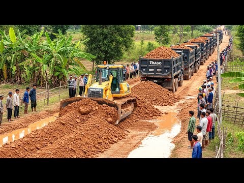 Nicely Skill Upgrade! How To Use Machine Dozer To Clear Heavy Dirt & Rock for Roadside Construction