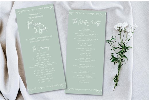 Sage Green Garden Wedding Programs | Elegant, Timeless, Romantic | Editable Canva Template Instant Download - Etsy